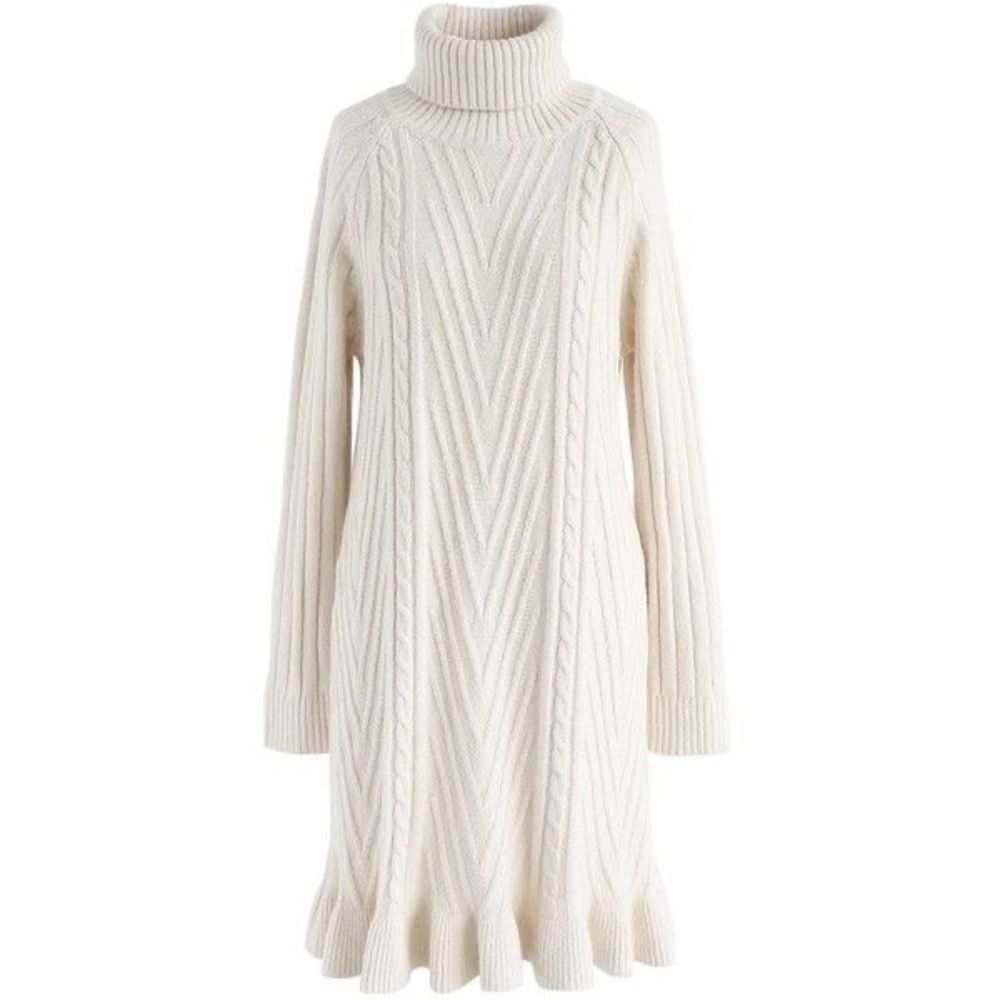 NWT ChicWish Turtleneck Braid Knit Ivory Dress Size M